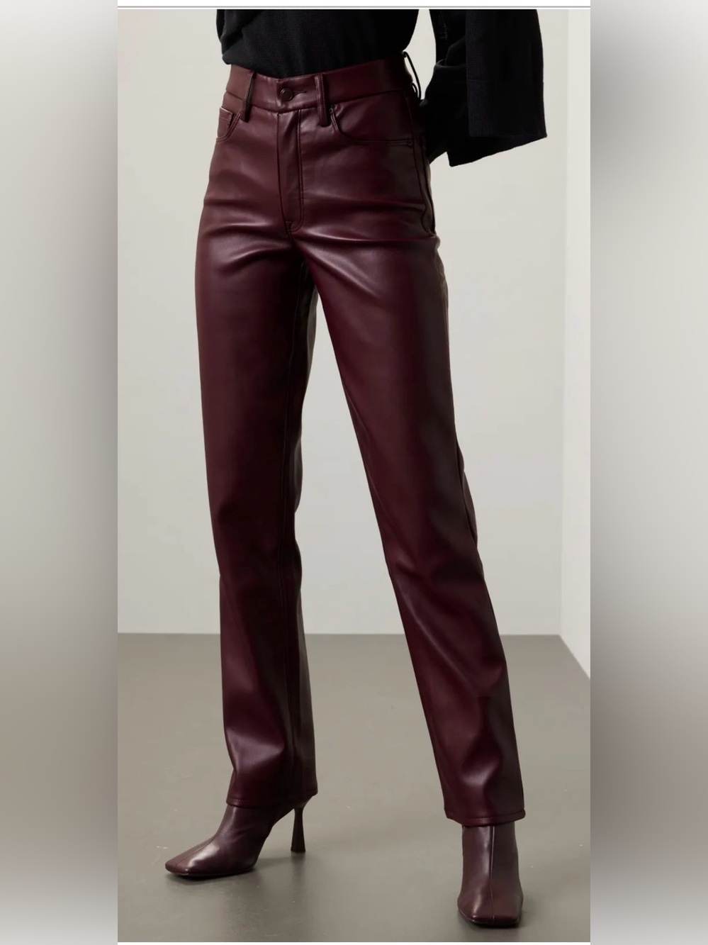 Good American  Faux Leather Flared Pants  - Burgundy size 4
